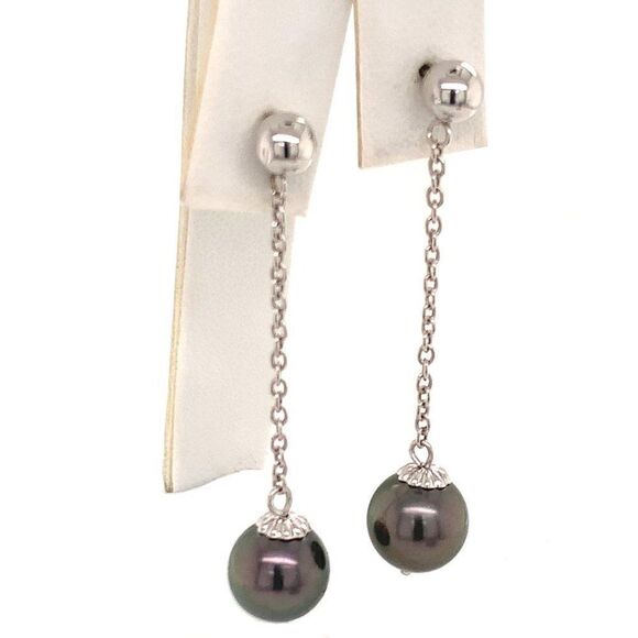 Tahitian Pearl 14 KT Earrings Certified $899 013380 - Picture 1 of 9